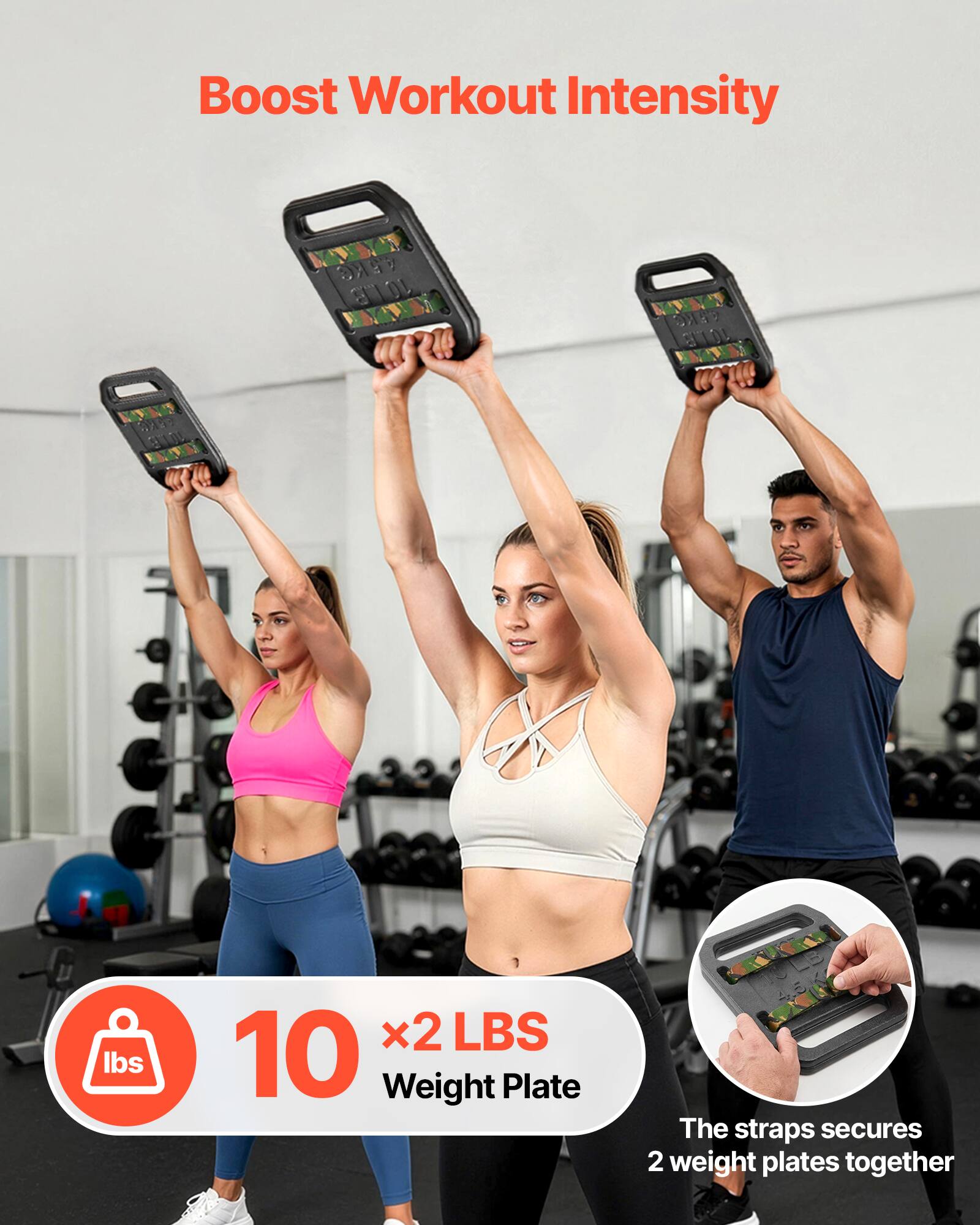 Boost Workout Intensity

10 x2 LBS Weight Plate

The straps secures 2 weight plates together