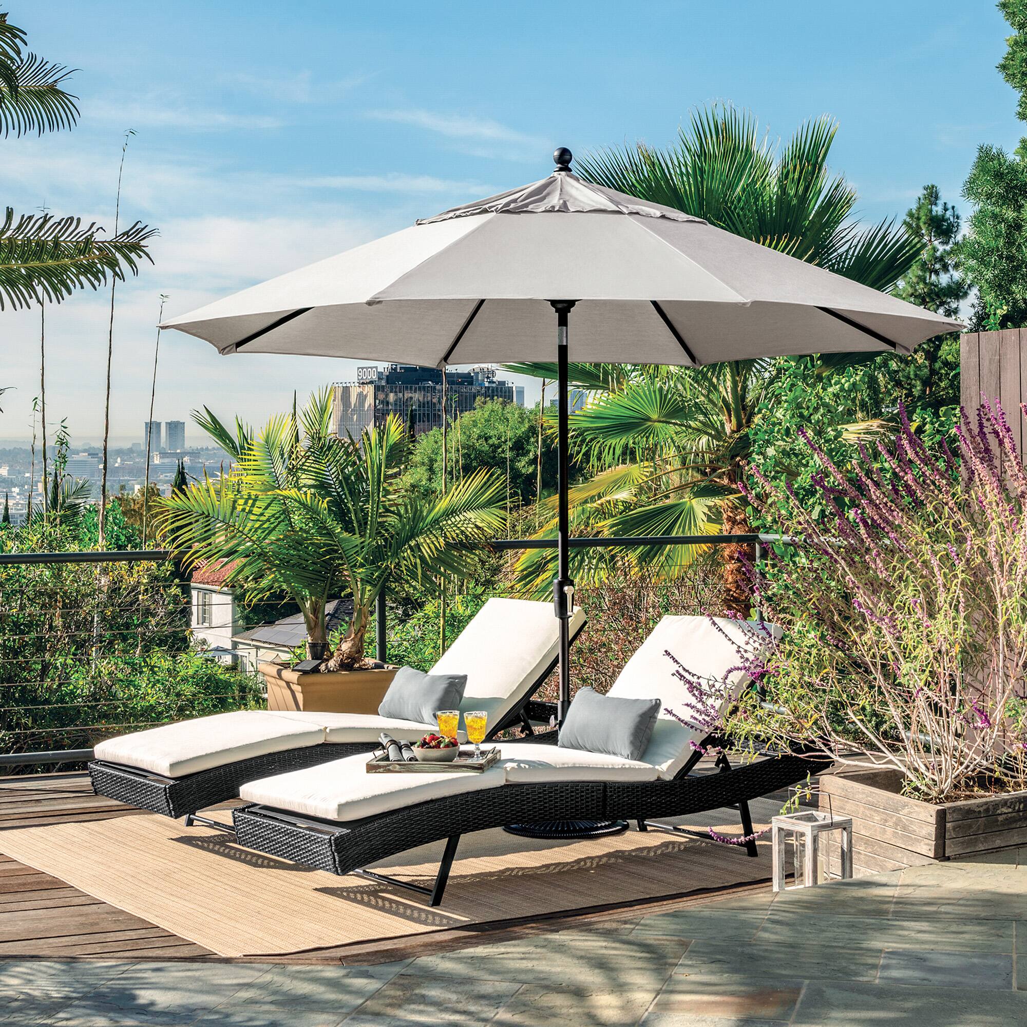 Left. Mondawe - 11' Octagon Patio Umbrella Push Button Tilt Black Frame - Silver.