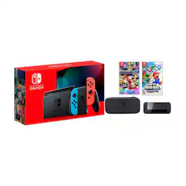 Bundle - Switch Neon With Accessories Super Mario Bros Wonder and Mario Kart 8 Game