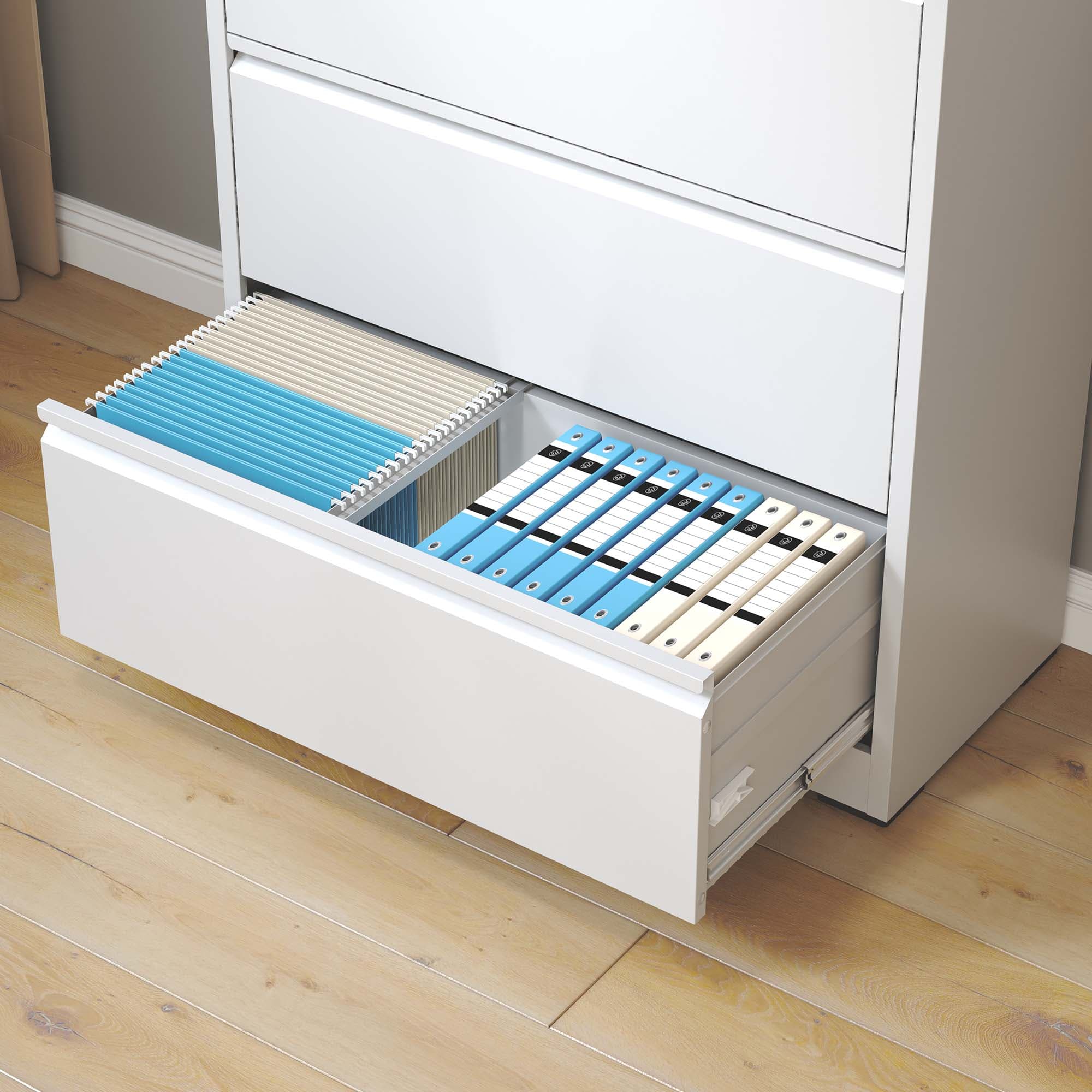 Alt View 7. Lycvki - 5-Drawer Lockable White Lateral File Cabinet - Legal/Letter/A4/F4 Size - White.