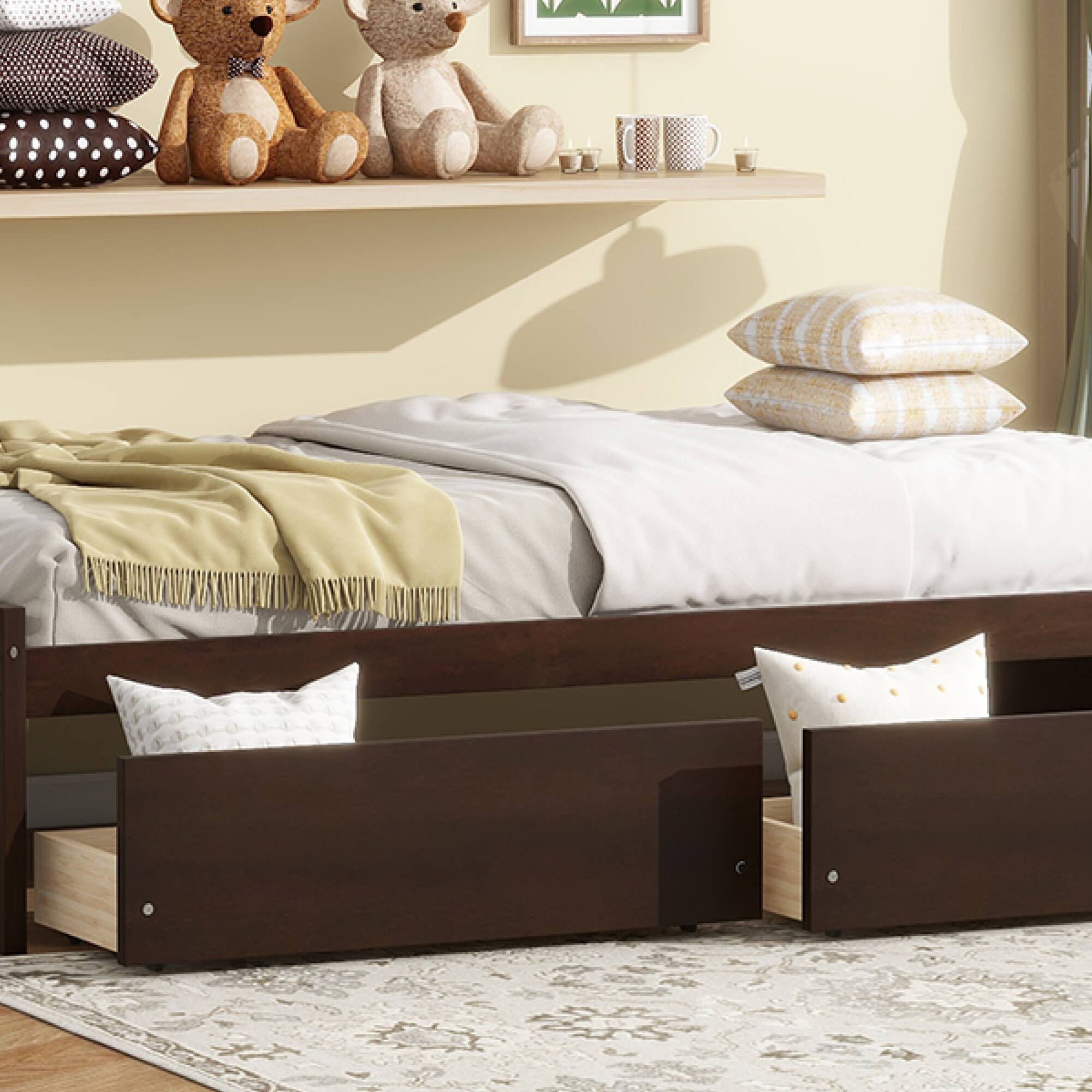 Alt View 9. GOODSILO - Twin Size Platform Bed with Two Underbed Storage Drawers for Space-Saving Bedroom Organization - Espresso.