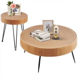 VEVOR - 2 Pieces Round Coffee Tables Sets, 31.3 in Industrial Living Room Table with 1 End Side Table - Wood