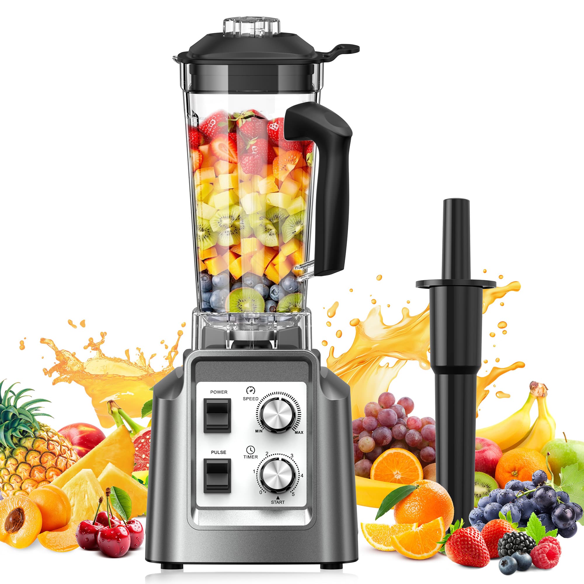 Teendow - 1800W High-Power Kitchen Blender, 68oz BPA-Free Jar for Smoothies & Ice Crushing - Silver