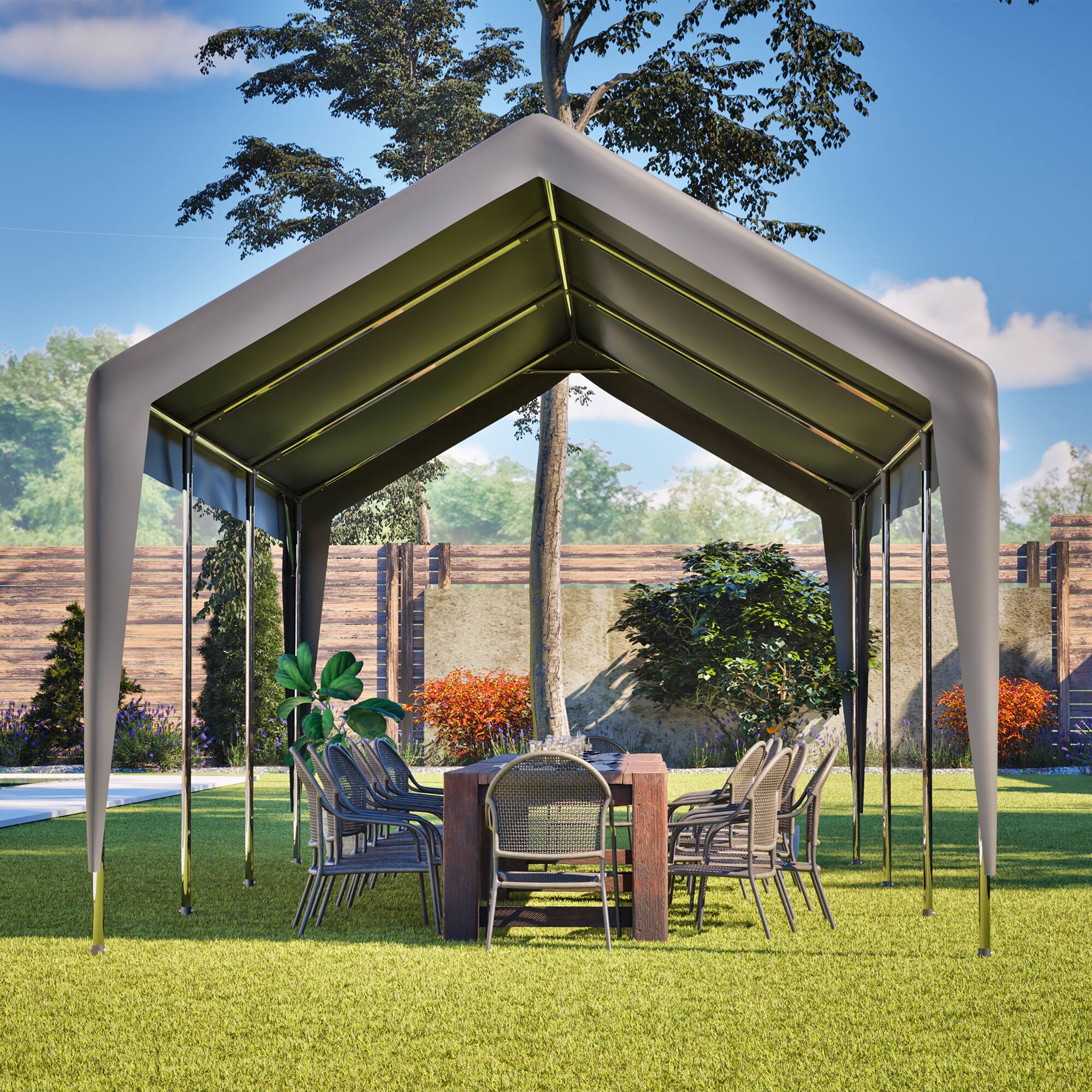 Alt View 1. Anysun - Anysun 10x20 FT Roll-up Windows Carport Canopy with Heavy Duty Metal Frame, Easy to Install.