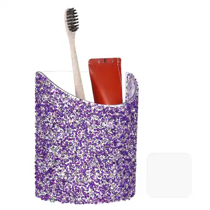 Front. Unique Bargains - 4.3 x 4.7 inch Wall-Mounted Makeup Brush Holder with Clear for Makeup Pencils, for Dressing Table or Bathroom Wall - Purple.