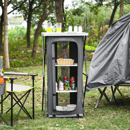 Front. Mondawe - Folding Camping Storage Cabinet w 3 Shelves & Carry Bag 33 lbs Top 11 lbs per Shelf-L - Gray.