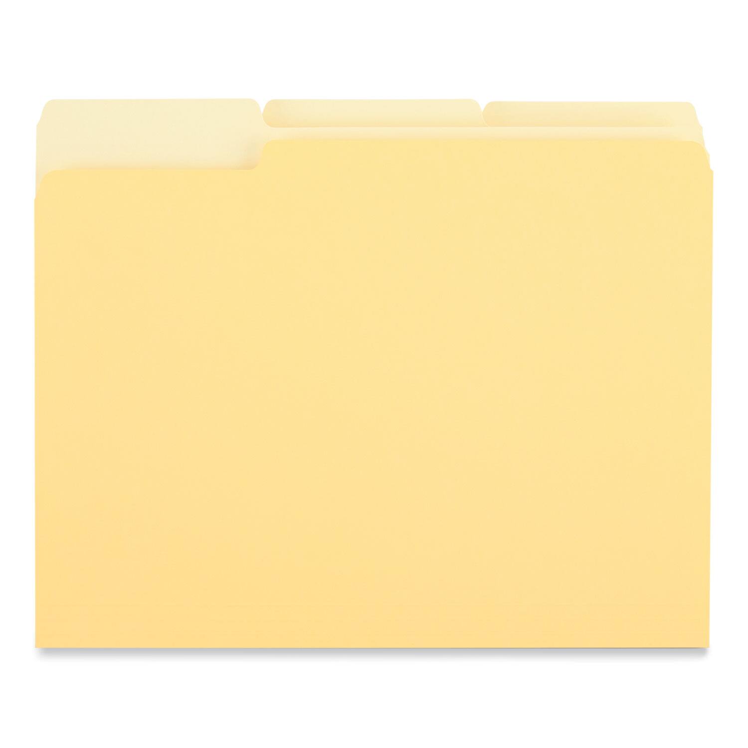 Left. Universal - Interior File Folders, 1/3-Cut Tabs: Assorted, Letter Size, 11-pt Stock, Yellow, 100/Box.
