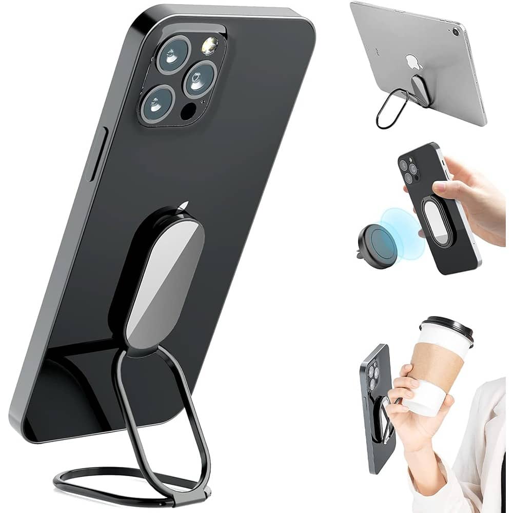 PARKER SLATER - Foldable Phone Ring Holder with 360° Rotation & Magnetic Grip – Black - Gun Black