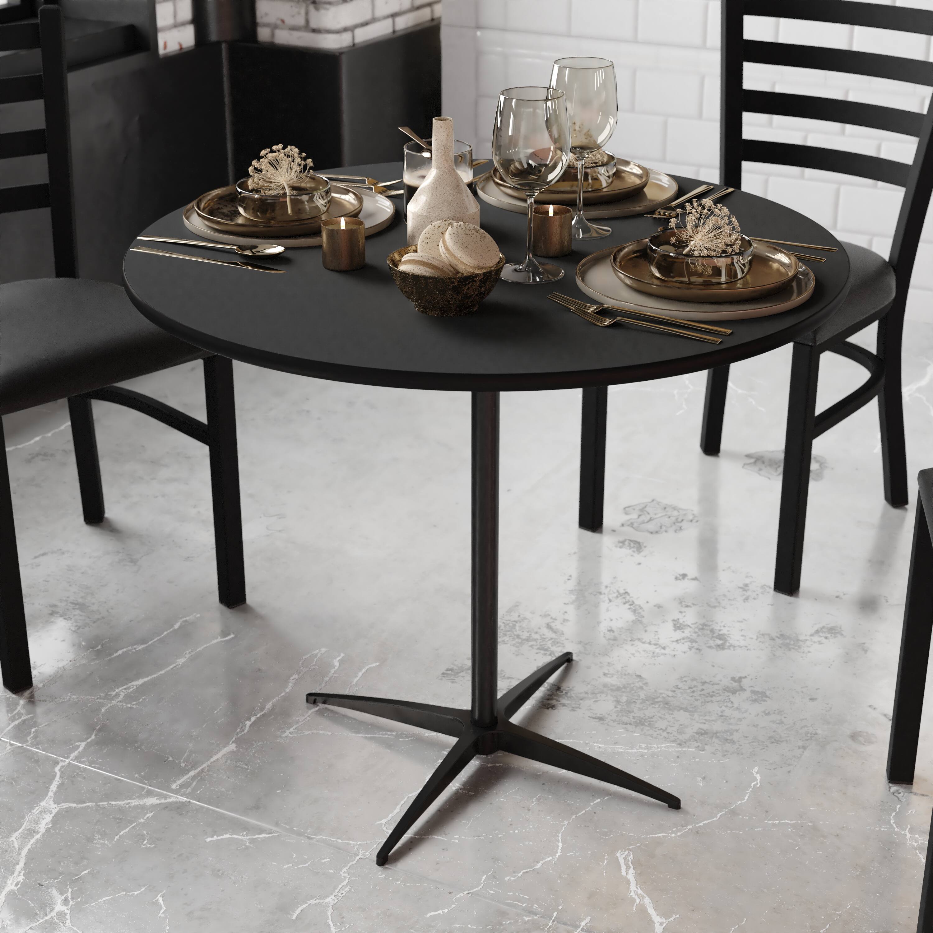 Alt View 2. Flash Furniture - Lars 36'' Round Wood Cocktail Table with 30'' and 42'' Columns, Black - Black.