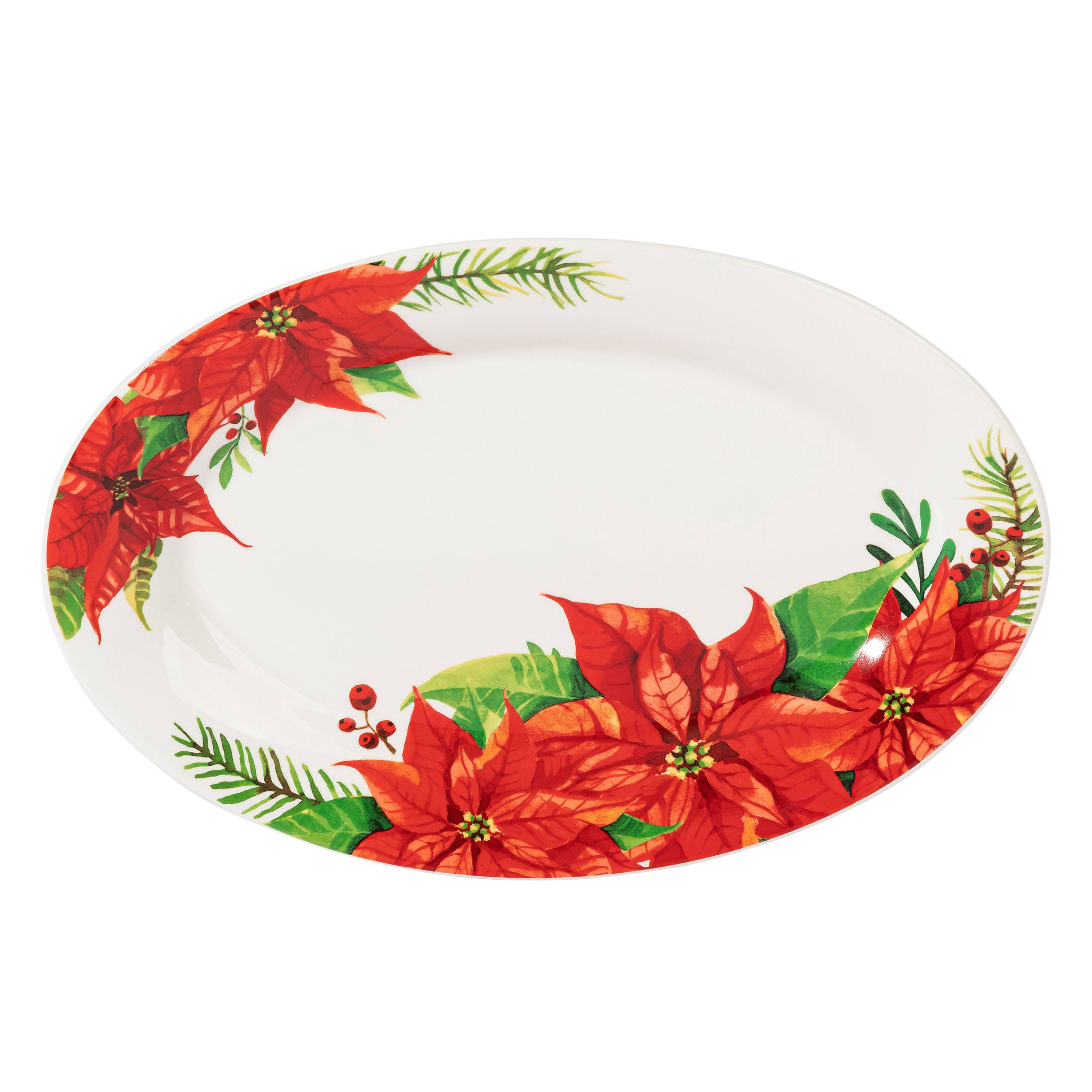 Alt View 3. Gibson - Gibson Home 4 Piece Ceramic Serving Set in White With Poinsettia Decorations - White.