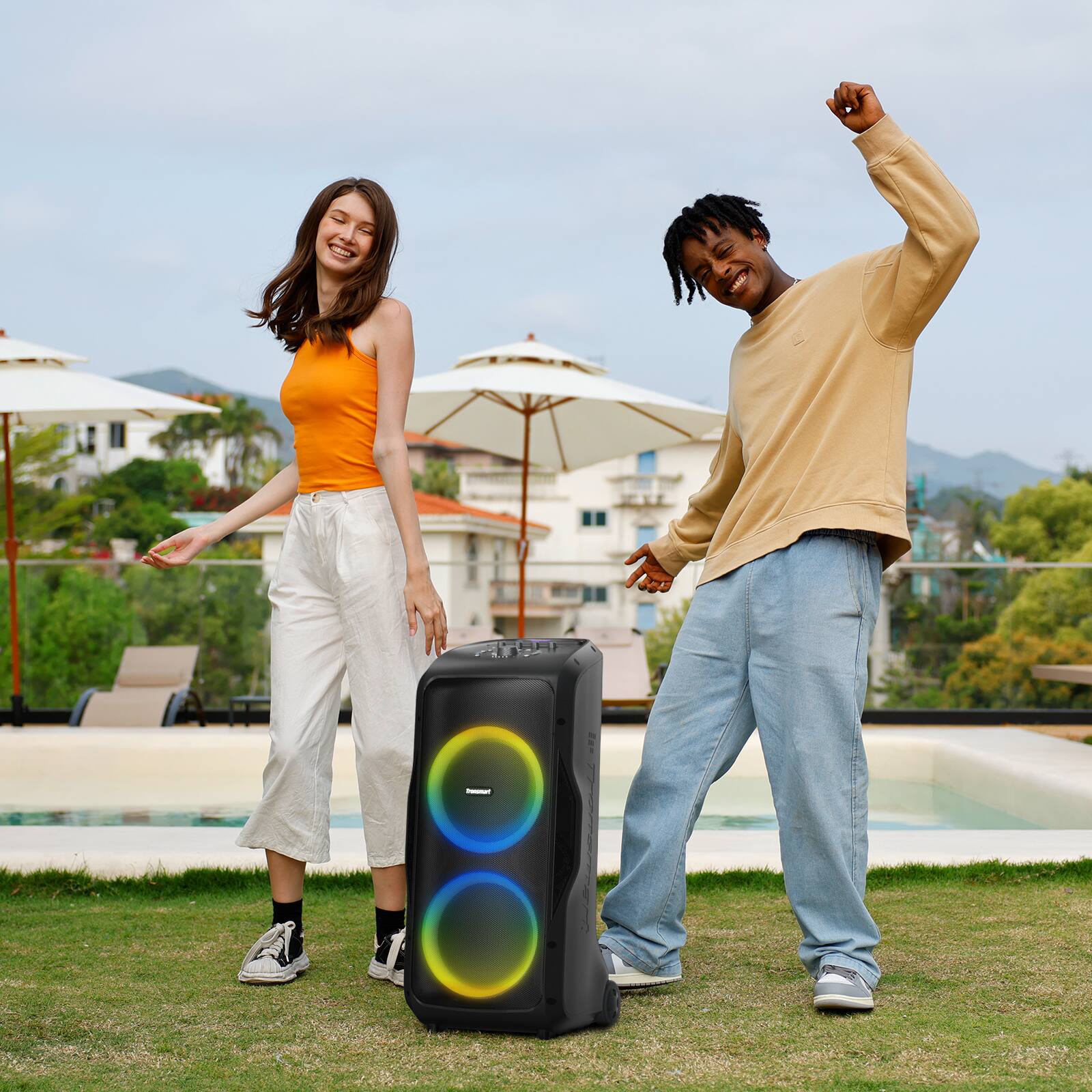 Alt View 8. Tronsmart - Halo 300 Portable Party Speaker with Telescopic Handle, 240W Surging Sound, 20H Playtime, Dual Mic, Guitar & XLR Inputs - Black.