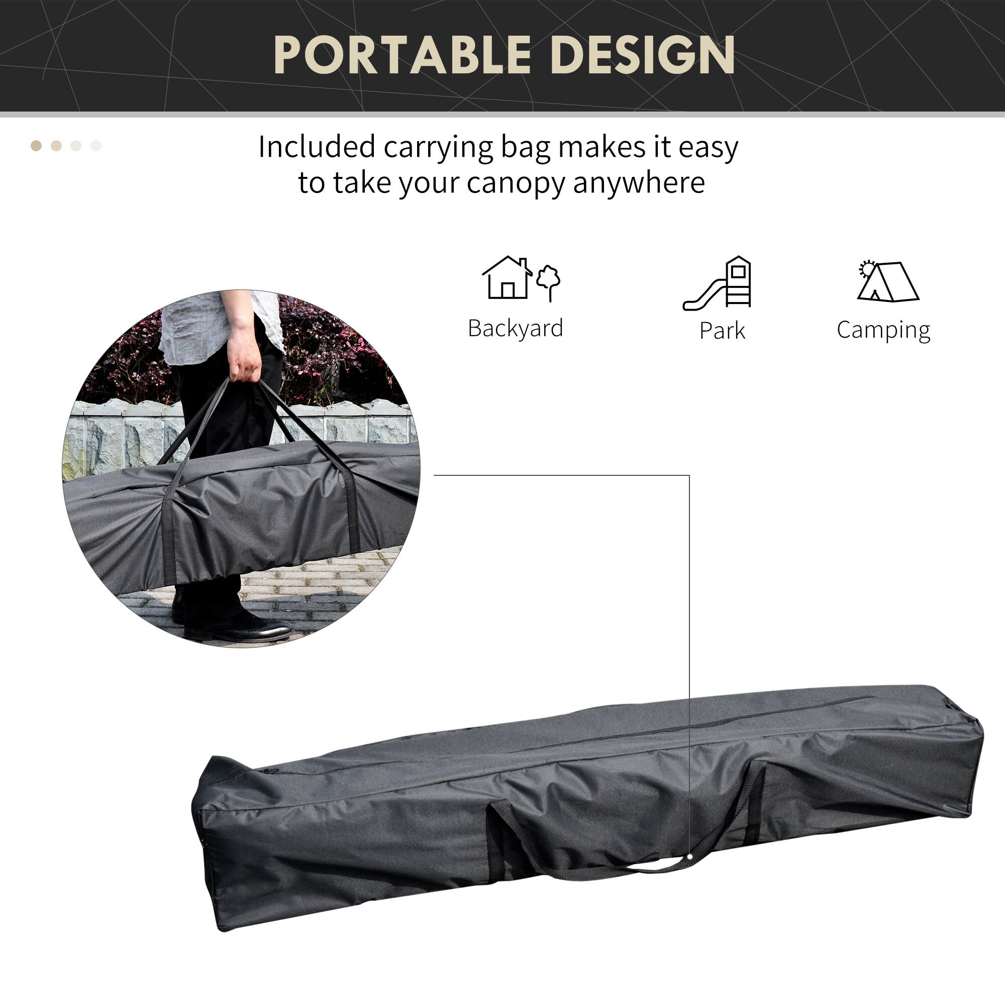 PORTABLE DESIGN

Included carrying bag makes it easy to take your canopy anywhere

Backyard
Park
Camping