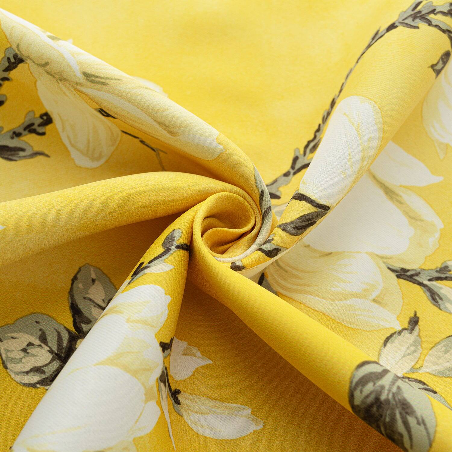 Left. Olivia Gray - Olivia Gray 100% Polyester 200 GSM Blossom Printed Blackout Grommet Curtain Panel 54" x 90" Yellow - Yellow.