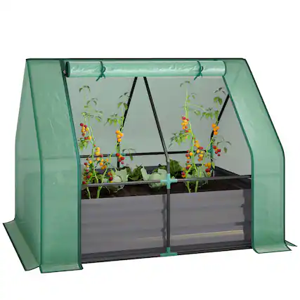 Front. Outsunny - x 3ft Raised Garden Bed with Mini Greenhouse, Galvanized Raised Garden Bed with Cover.