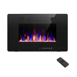 Edendirect - 30 in. Recessed and Wall Mounted Electric Fireplace, Remote Control, Adjustable Flame Color and Speed - Black