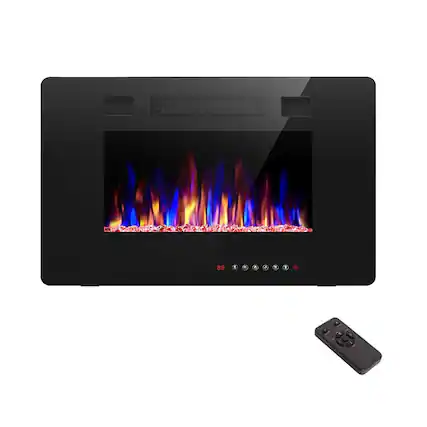 Front. Edendirect - 30 in. Recessed and Wall Mounted Electric Fireplace in Black, Remote Control, Adjustable Flame Color and Speed - Black.