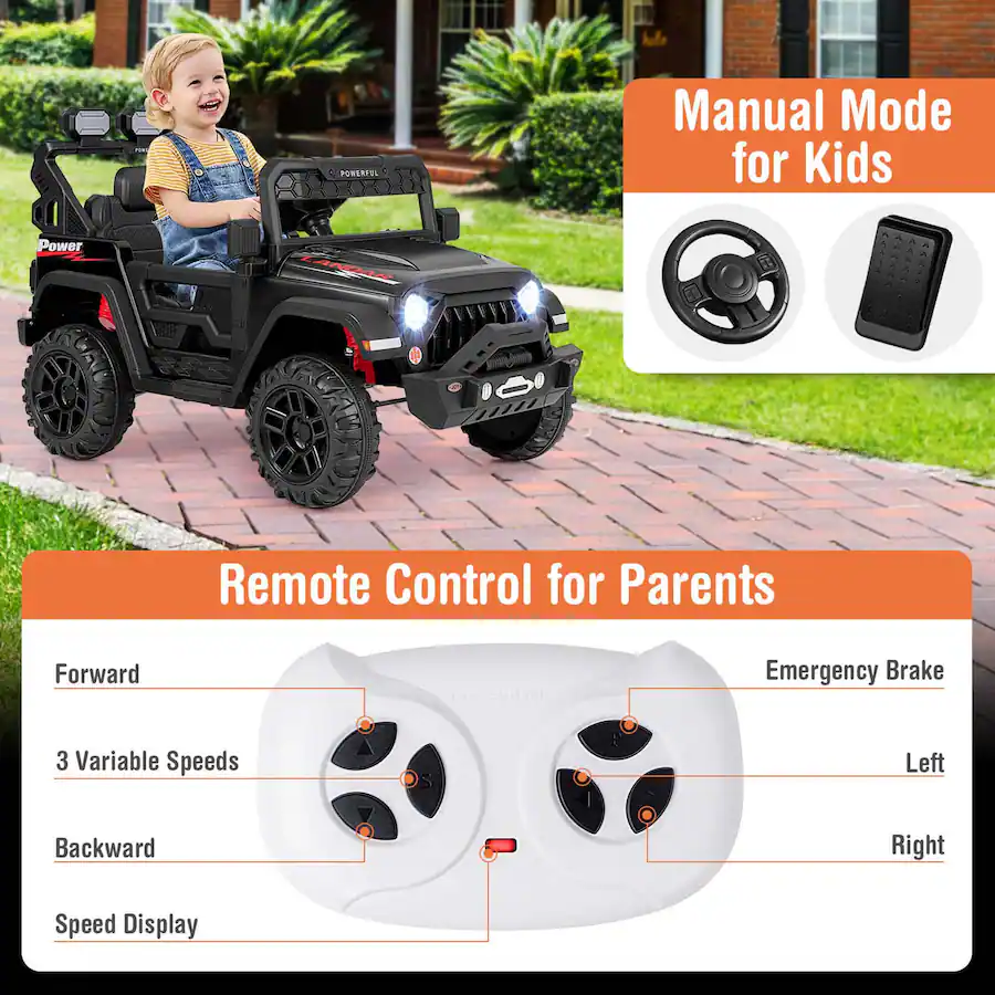 Costway 12V Kids Ride On Truck with 2*12V Motors Spring Suspension ...