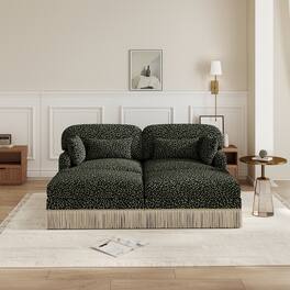 Anysun - Modular Comfy Leopard Printing Loveseat with Exquisite Tassel Trimmings and 2 Movable Ottomans - Green