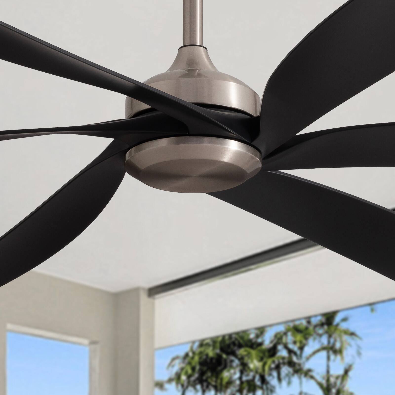 Angle. Siljoy - 64" No Light Propeller Ceiling Fan Silent Reversible DC Motor 6 Speeds Timer Natural Wind Remote APP Indoor Outdoor Use - Black Nickel.