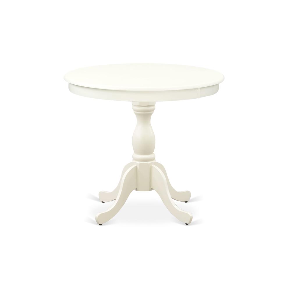 Alt View 2. East West Furniture - AMVA3-LWH-C - 3-Piece Dinette Set- 2 Dining Room Chair and Round Dining Table - Linen Fabric Seat and Slatted Chair - Linen White.