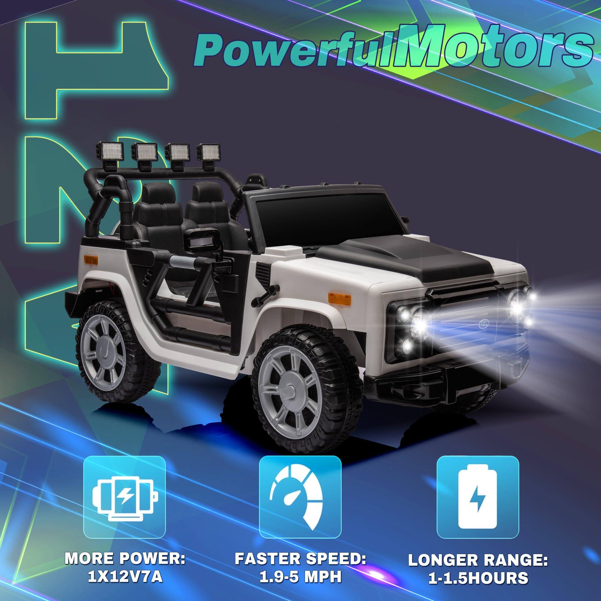 PowerfulMotors

MORE POWER: 1X12V7A

FASTER SPEED: 1.9-5 MPH

LONGER RANGE: 1-1.5 HOURS