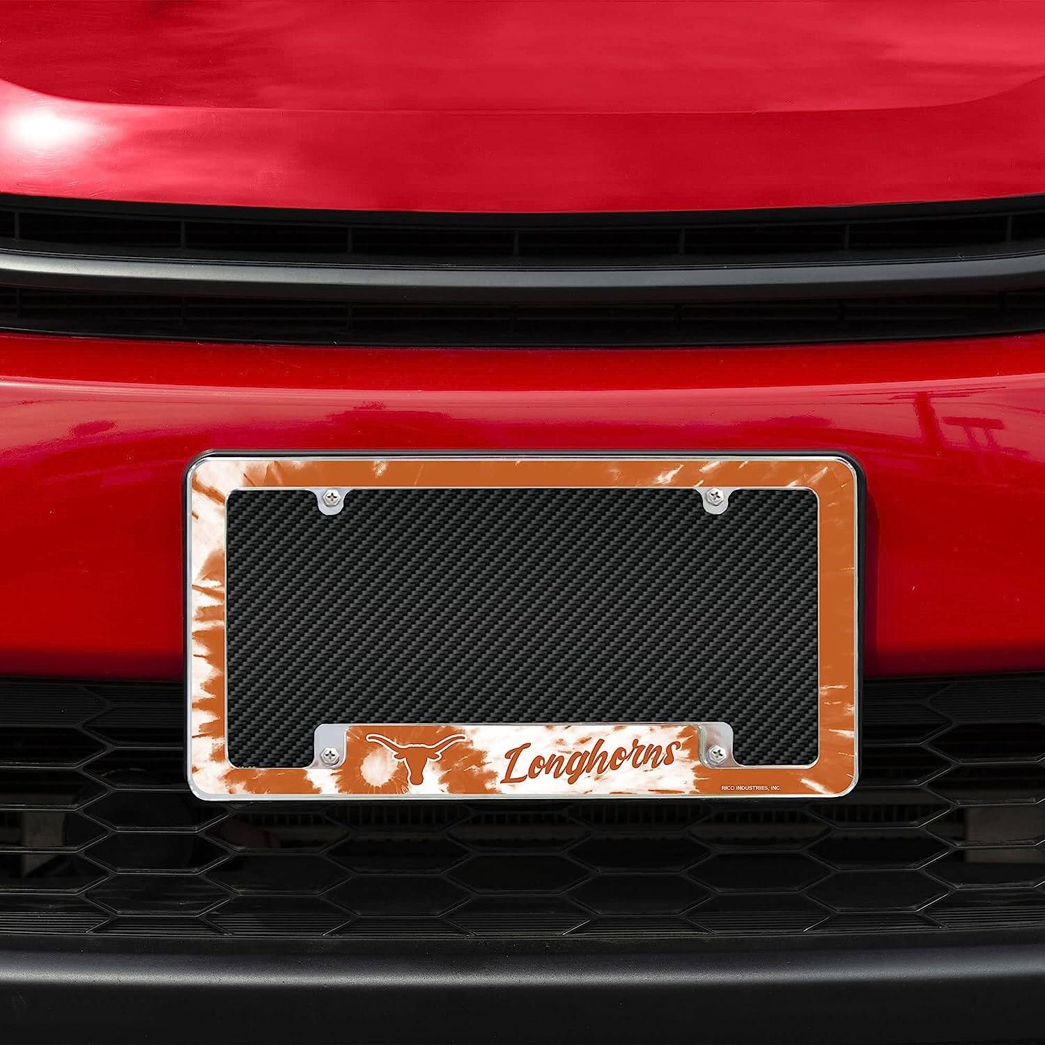 Alt View 3. Rico Industries - Texas Longhorns Chrome Metal (Set of 2) License Plate Frames with Bold Tie Dye Design - Multi.