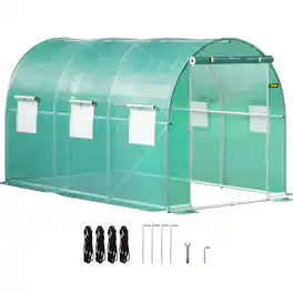 VEVOR - 12 x 7 x 7 ft Walk-in Tunnel Greenhouse, Portable Plant Hot House with Galvanized Steel Hoops, 1 Top Beams - Green