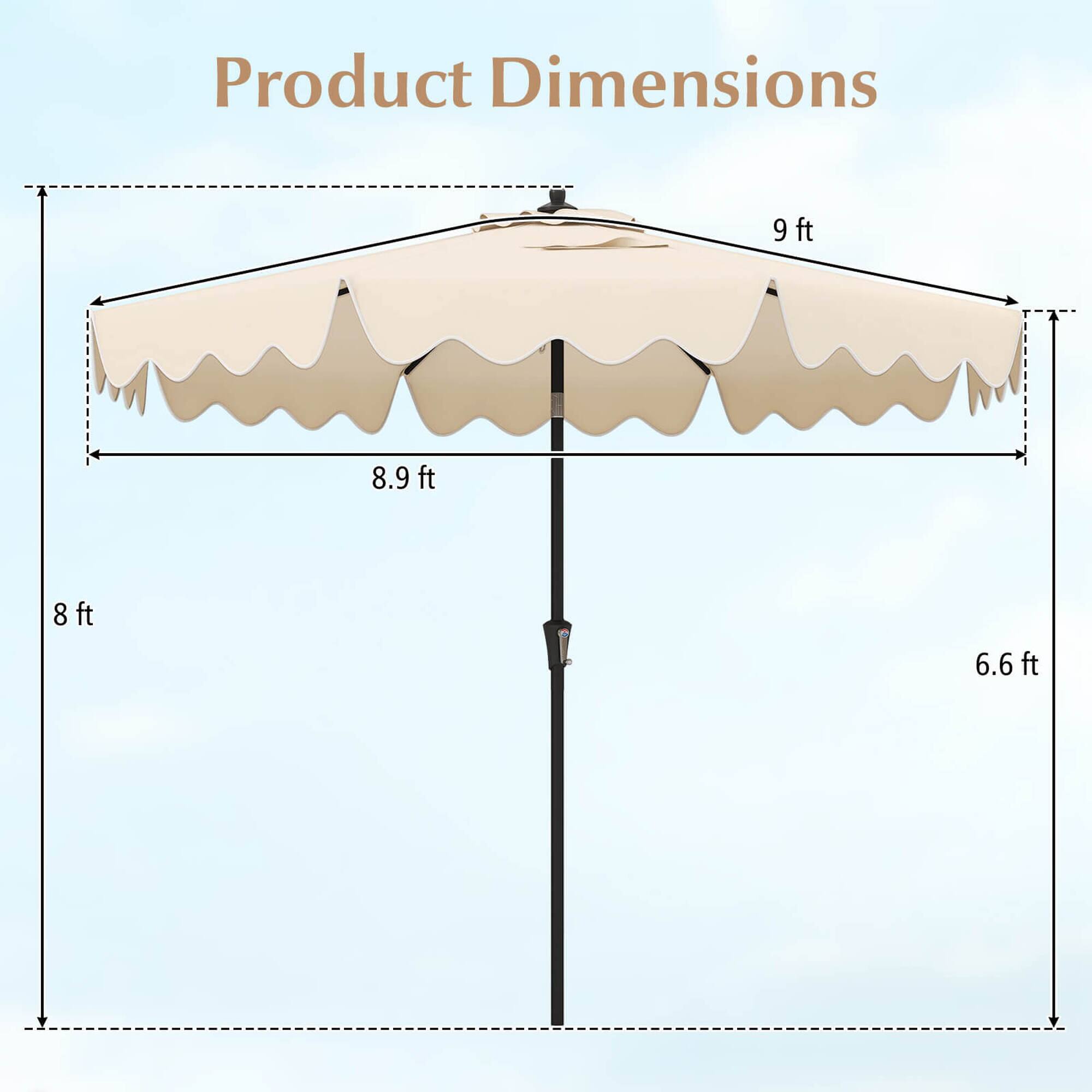 Product Dimensions

- Diameter: 9 ft
- Depth: 8.9 ft
- Height: 6.6 ft
- Width: 8 ft