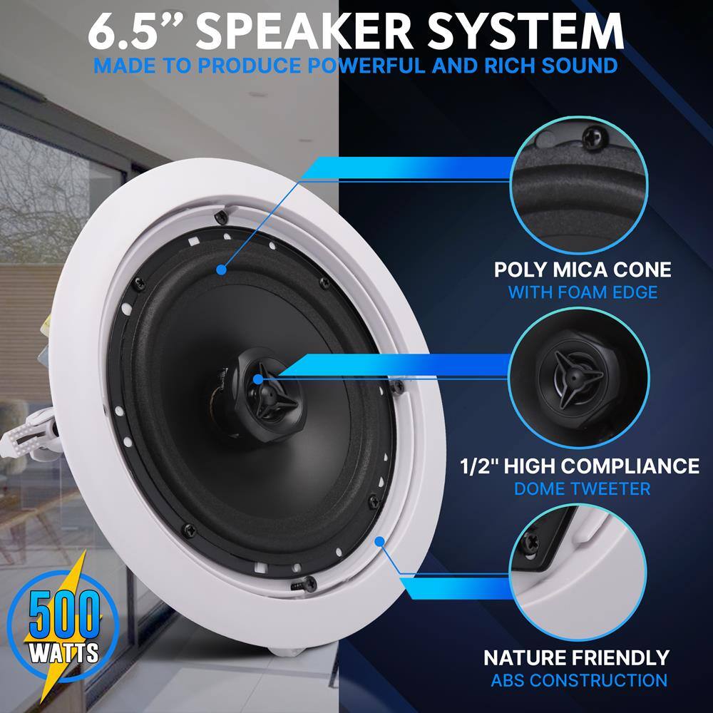 6.5" SPEAKER SYSTEM  
MADE TO PRODUCE POWERFUL AND RICH SOUND  

- POLY MICA CONE WITH FOAM EDGE  
- 1/2" HIGH COMPLIANCE DOME TWEETER  
- NATURE FRIENDLY ABS CONSTRUCTION  

500 WATTS