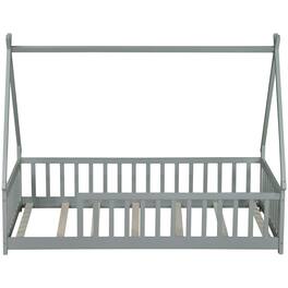 GOODSILO - Twin-Size Tent-Shaped Low Profile Floor Bed with Safety Guardrails and Slatted Base - Gray