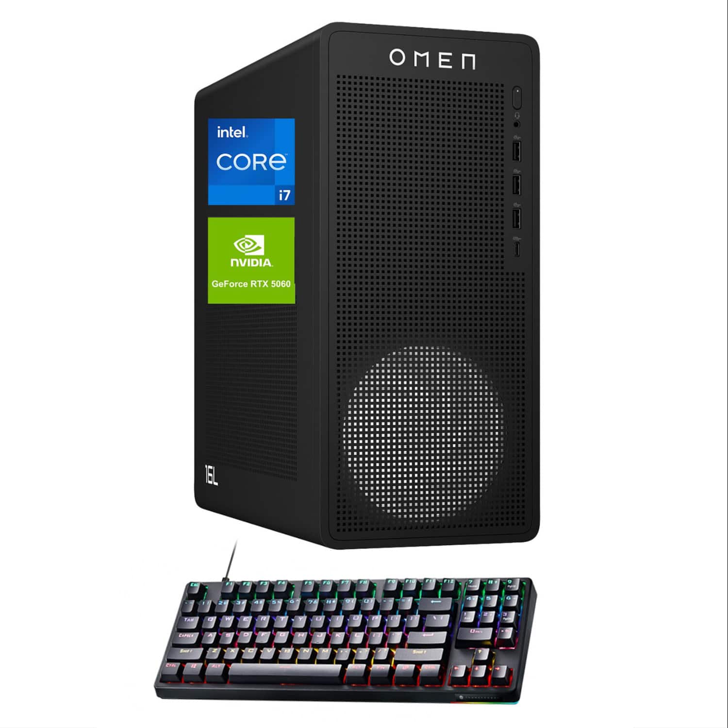 HP - Omen 16L Gaming DT - Intel Core i7-14700F - NVIDIA GeForce RTX 5060 - 32GB RAM - 2TB SSD - Thunderobot RGB Keyboard - Black