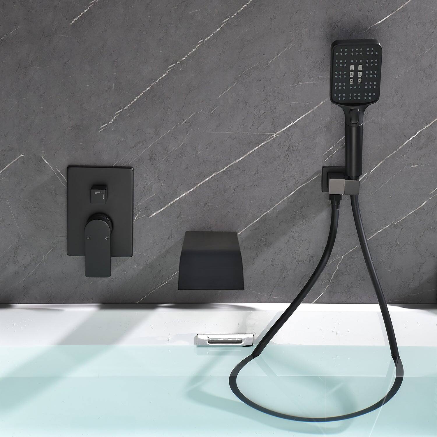 Alt View 7. Boyel Living - Wall Mount Single Handle 3 Spray Tub and Shower Faucet with Handheld Shower in Matte Black Valve Included - Matte Black.