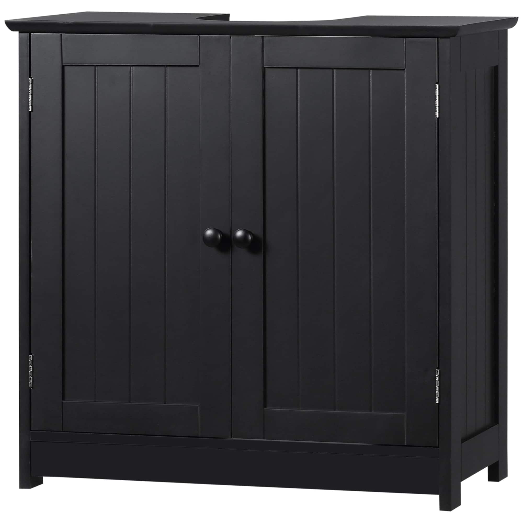 Homcom - Sink Bathroom Cabinet, Pedestal Sink Storage Cabinet with 2 Doors - Black
