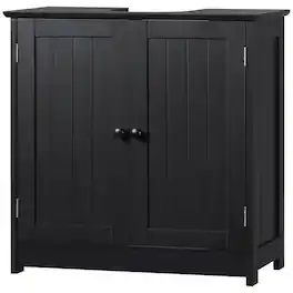 Homcom - Sink Bathroom Cabinet, Pedestal Sink Storage Cabinet with 2 Doors - Black