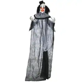 Ecooso - 6' Halloween Animatronic Clown Prop with Light Up Eyes Sound and Motion Activated - Black