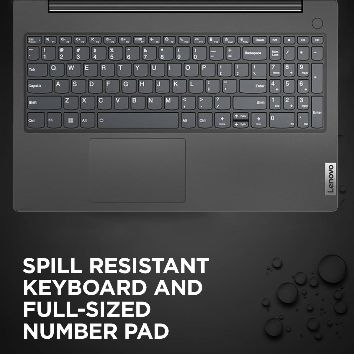 Sure, here is the corrected and grouped text:

---

**Ea K F de x .- 0+ CM + F 1 H * Delete A/W - - ~ 1 Tab CapaL.k 2 Q A # 3 W S $ 4 E D % 5 R F 6 T G & 7 Y H 8 U J I 9 K ) 0 o L I - P I E + = Backspace 1 I 3 I Enter Num Lock 7 - 4 + 8 5 9 -g 6 - + Shift Ctrt Fn Z x ARt C e V N M V AR > Ctn ? / Pun Pt Shm + -nd 1 - 0 2 3 Pgl De Enter**

**Lenovo SPILL RESISTANT KEYBOARD AND FULL-SIZED NUMBER PAD**

---

This text appears to be a mix of keyboard key labels and promotional text for a Lenovo laptop.