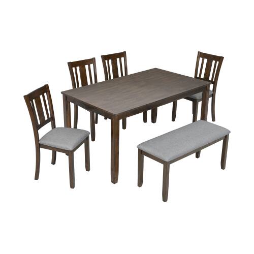 Alt View 4. LUCKY ONE - 6-Piece Dining Set with 58.5" Rectangular Dining Table, Bench and 4 Slatted backrest Chairs - Walnut.