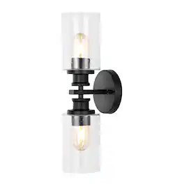 Jonathan Y - Jules Edison 16.5" Cylinder 2-Light Iron/Seeded Glass Farmhouse Contemporary LED Wall Sconce - Black