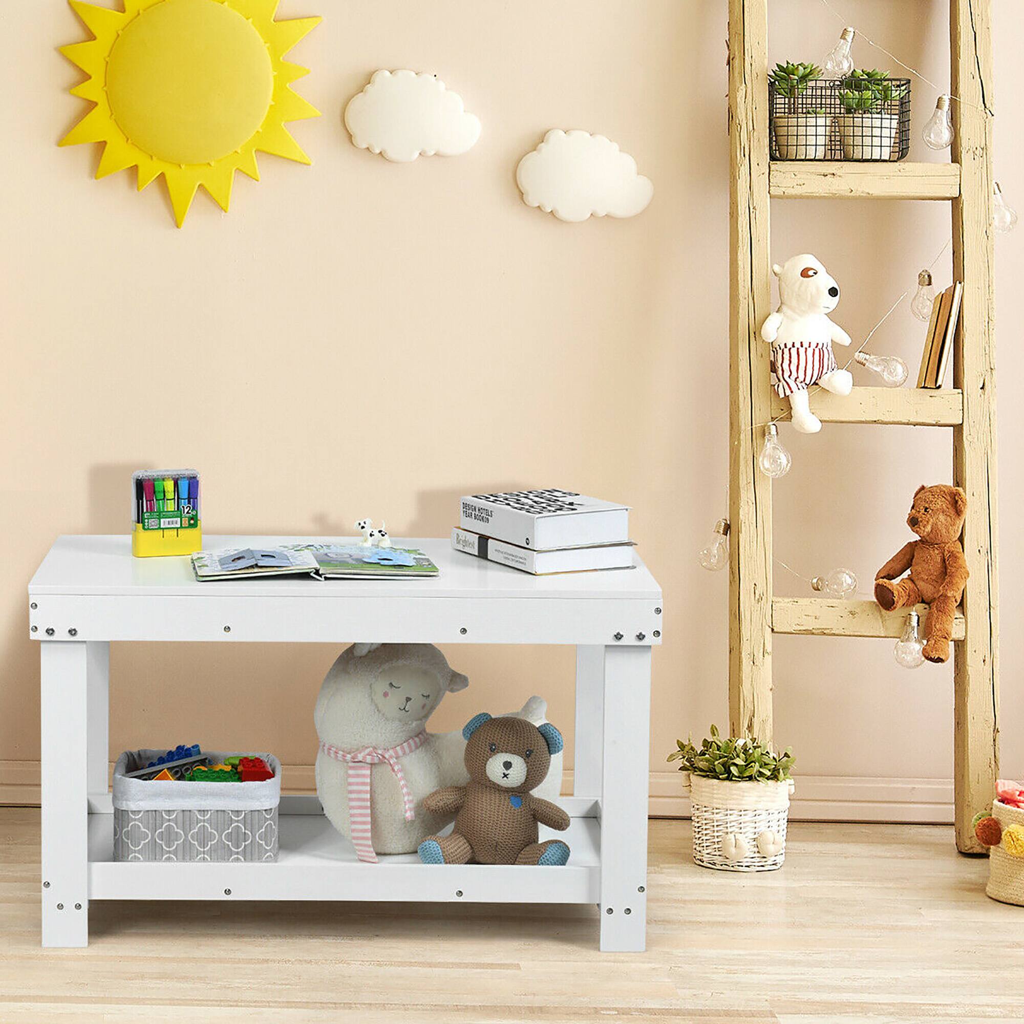 Alt View 3. Gymax - Gymax Patented Wood Kids Activity Play Table Block Table Multifunction W/Storage White - White.
