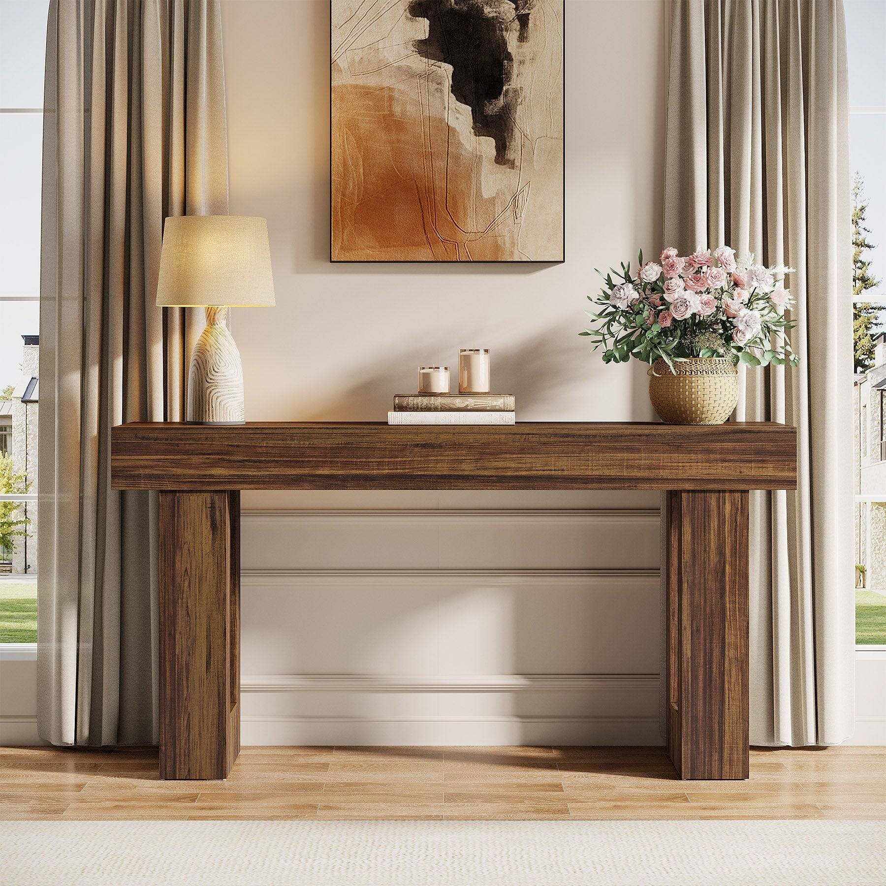 Alt View 1. Tribesigns - Console Table with Engineered Wood Construction and Rectangular Top for Entryway, Hallway and Living Room - Brown.