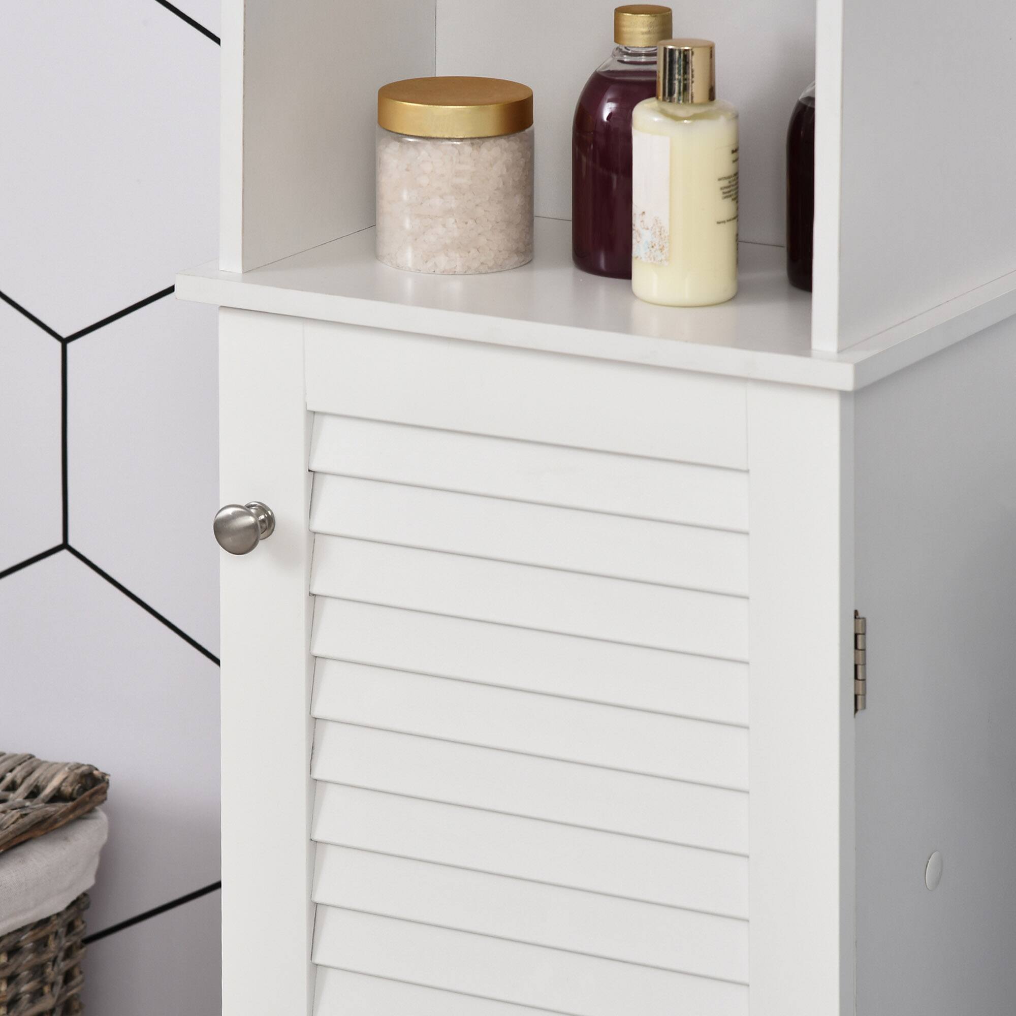 Alt View 8. Homcom - Tall Bathroom Storage Cabinet, Freestanding Linen Tower with 3-Tier Open Adjustable Shelf - White.