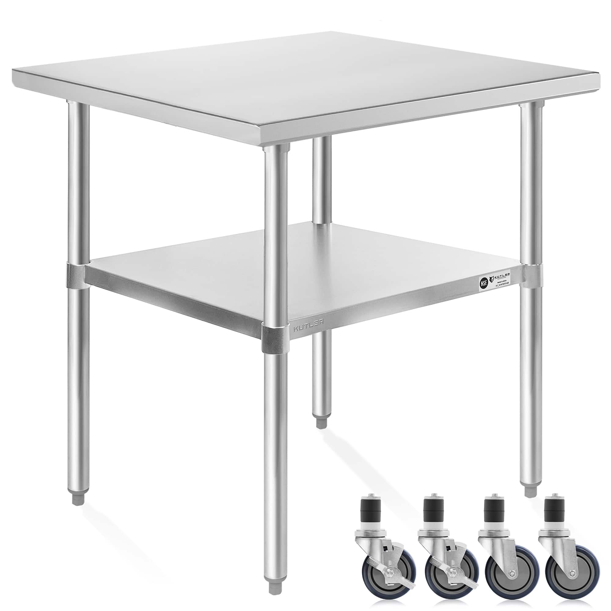 KUTLER - NSF Commercial Stainless Steel Prep and Work Table with Wheels - Silver