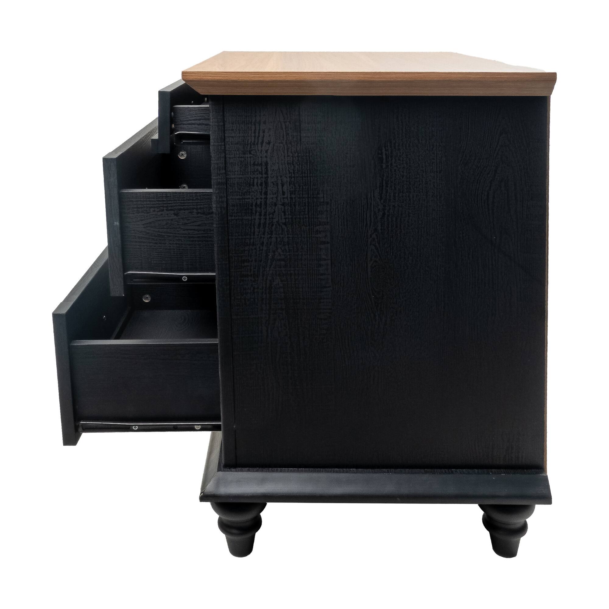 Left. Boyel Living - 3-Drawer Farmhouse Nightstand with Turned Wood Legs - Black.