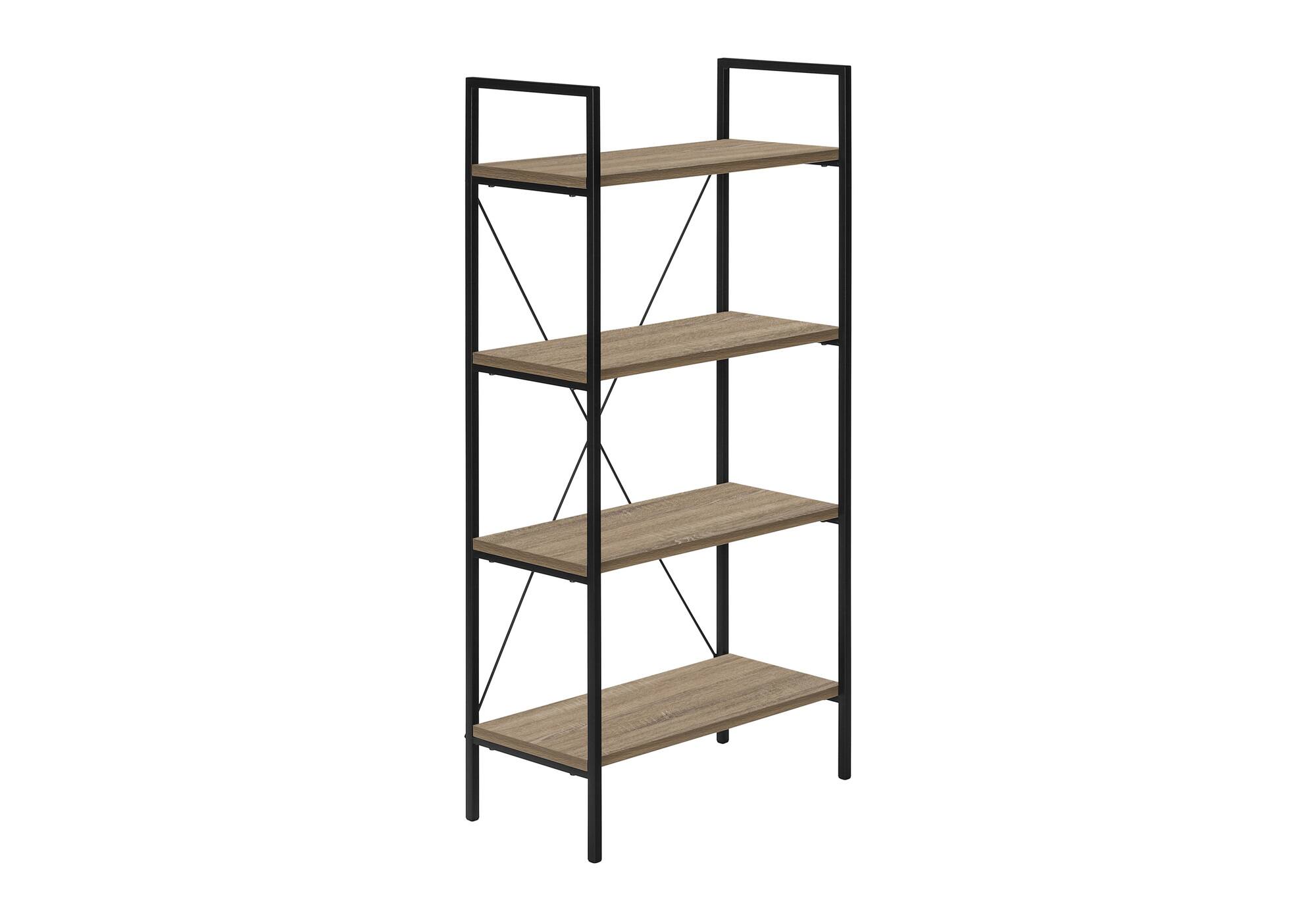 Angle. TinyHomie - Bookshelf Bookcase 4 Tier 48in H Brown Laminate Black Metal - taupe.