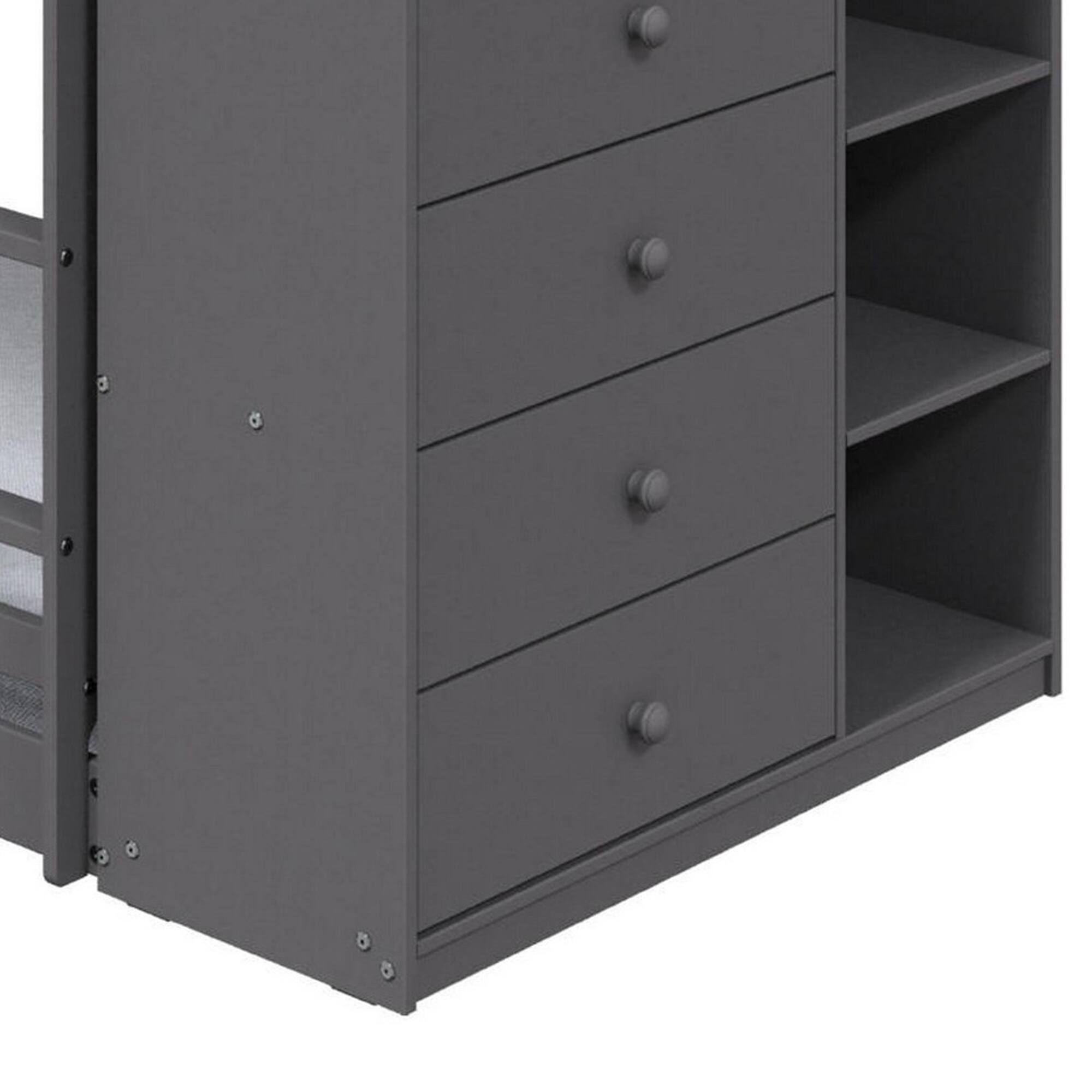 Alt View 3. Manhattan Lane - Classic Twin Bunk Bed with Cabinet, 4 Drawers, 3 Compartments, Ladder, Gray - Gray.