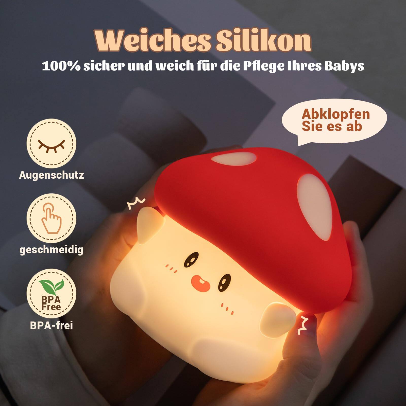 MAGICAL RUBS Hug Mushroom Lamp Cute Night Light 2 Levels Dimmable Led ...