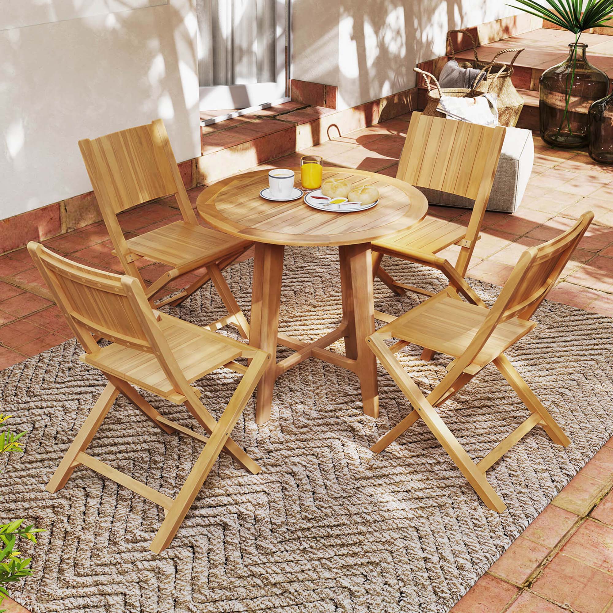 Alt View 1. Costway - Costway 4 PCS Folding Patio Chairs with Inclined Backrest Teak Wood Outdoor Dining Chairs - Natural.