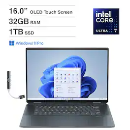 HP - Spectre x360 2-in-1 Laptop 16.0 2.8K (Intel Ultra 7-155H, 32GB LPDDR5X, 1TB PCIe SSD, Win 11 Pro) w/USB Hub - Slate Blue