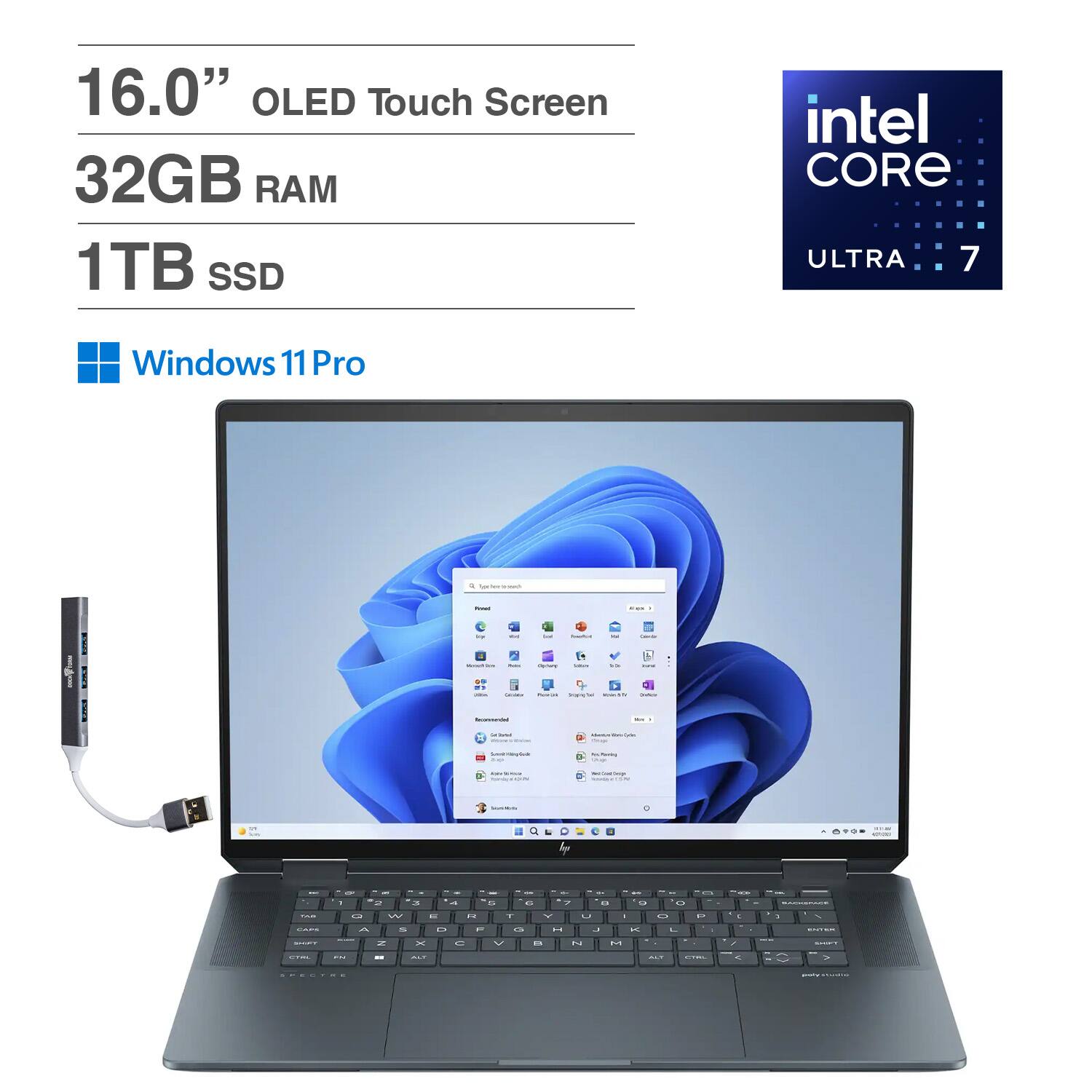 HP - Spectre x360 2-in-1 Laptop 16.0 2.8K Display (Intel Ultra 7-155H, 32GB LPDDR5X, 1TB PCIe SSD, Win 11 Pro) - Slate Blue