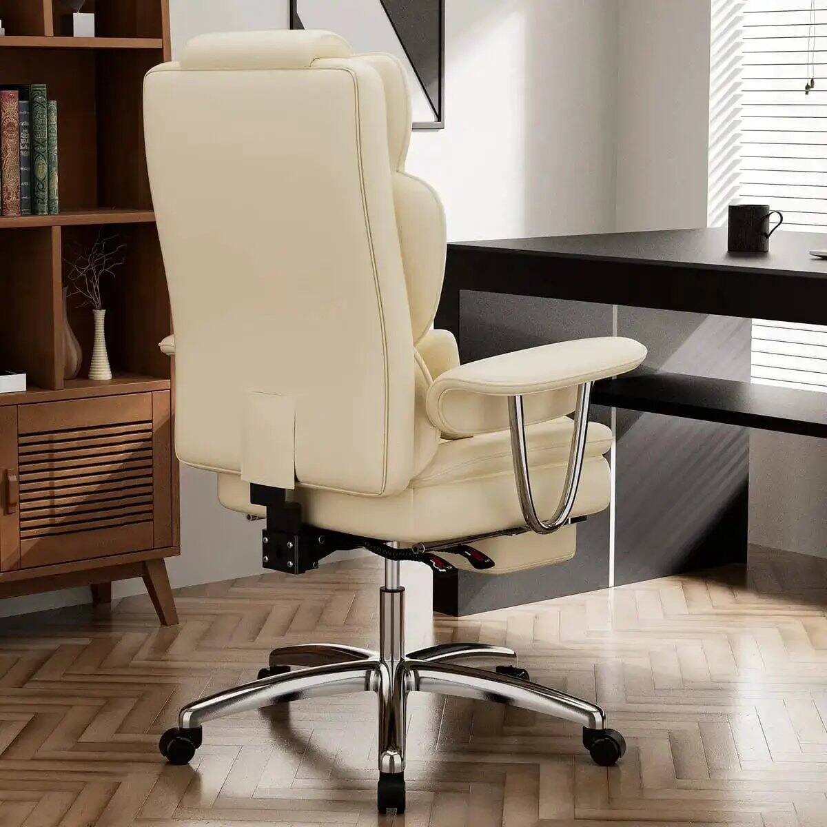 Alt View 1. Platinum-Level - Premium Big and Tall Leather Executive Office Chair with Reclining High Back - Beige.